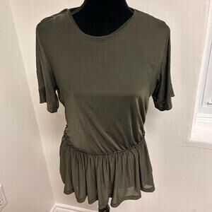 Only small green sheer short sleeve peplum blouse with built in tank top